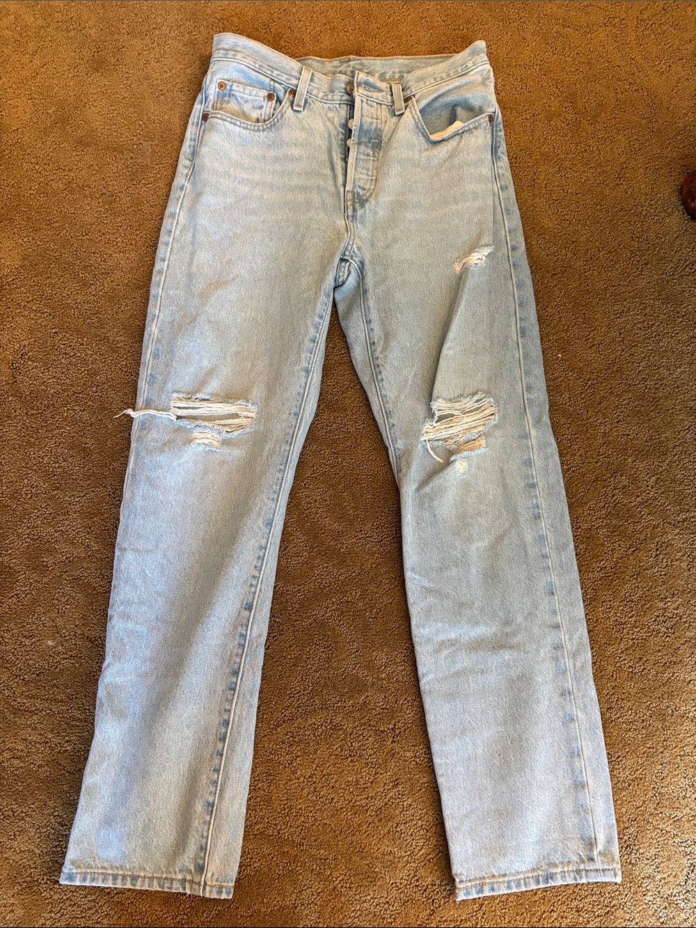 Levi's 501 Light Blue Distressed Straight Jeans